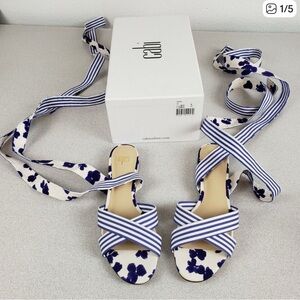CAbi Blue and White Floral Strappy Sandal size 7
